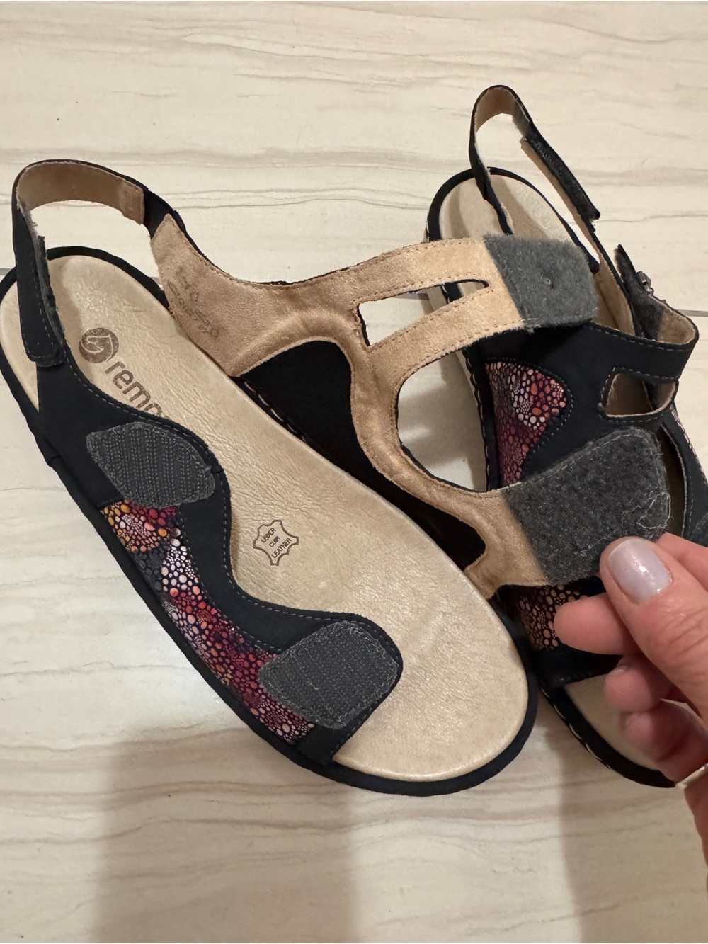 Remonte Navy Blue Sandals with Multicolor Accent Adjustable Velcro Straps Sz 38 - Picture 7 of 9